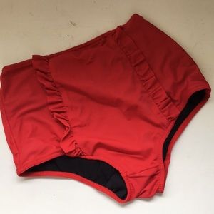 Red ruffle high top bikini bottoms